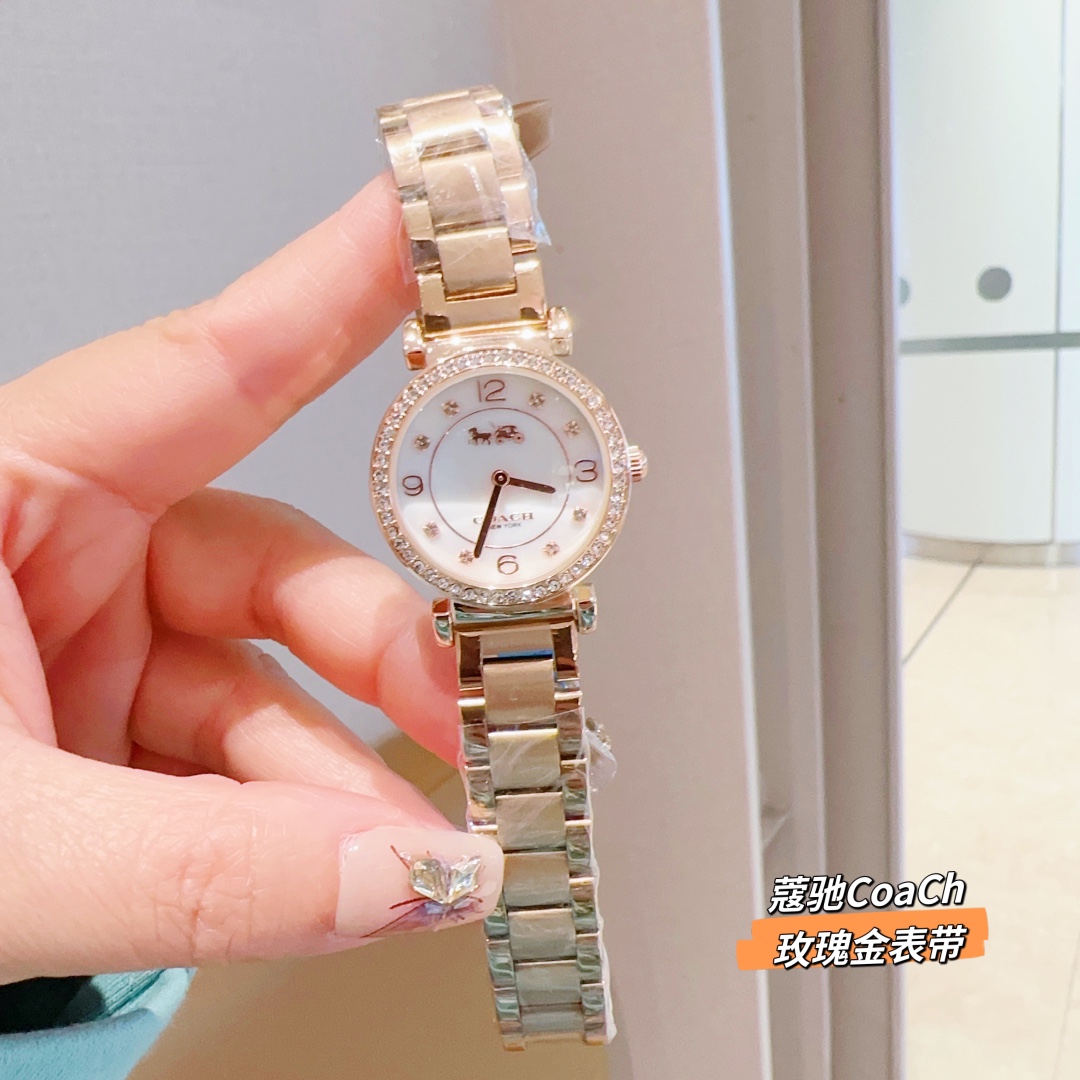 ??85COACH CARY series 30mm diameter 30m life water-resistant calfskin strap quartz watch