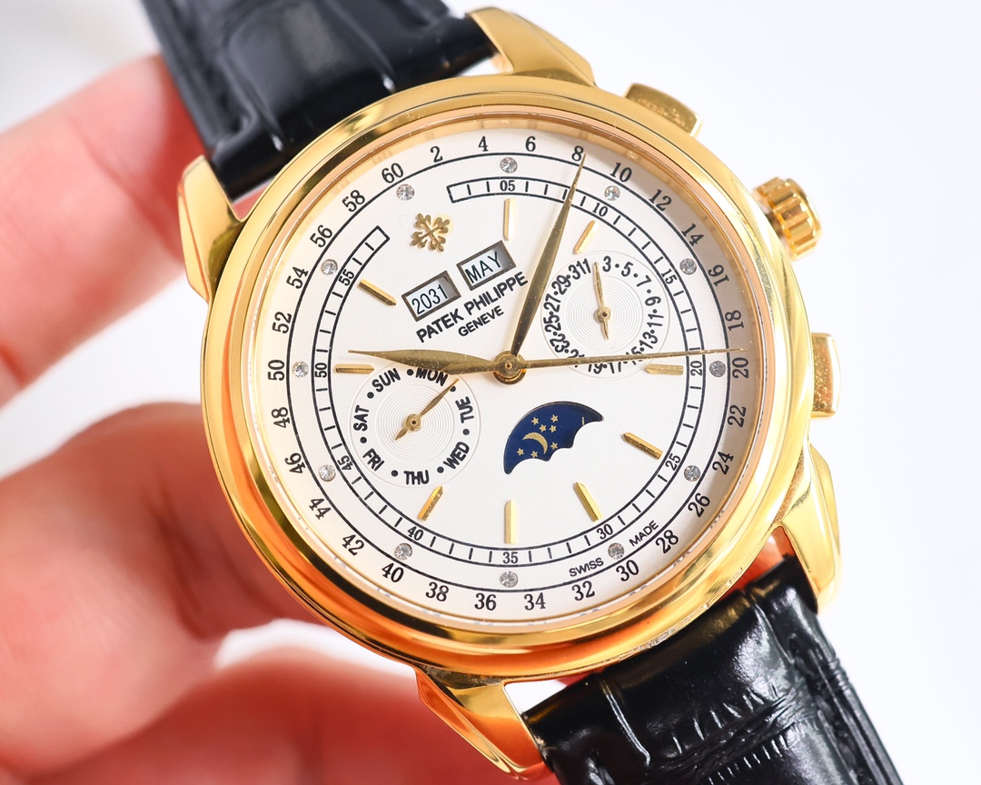 White shell 1300 Gold shell 1350
V4 upgrade "Button" upgrade original replica mold, Patek. Philippe Super Complication Chronograph collection! Carefully crafted, in terms of details:
1: The team spent more than two years meticulously designing, sparing no