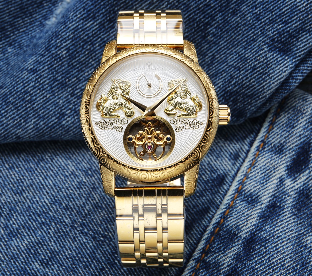 White steel 600. Gold ?20.
Vacheron Constantin - has just introduced a new high-end craftsmanship dial, the "Traditionnelle Tourbillon Qilin" tourbillon watch, which features a pair of ancient Chinese mythical beasts, the qilin, on the dial through tradit