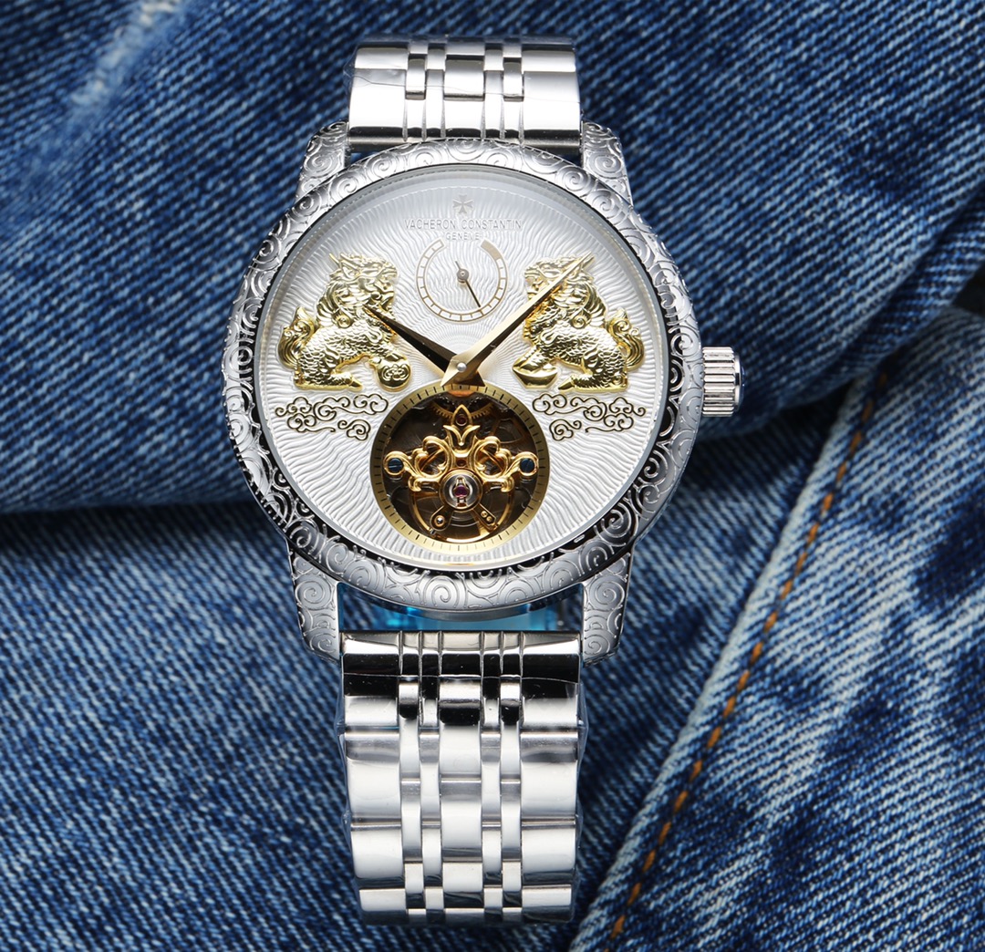 White steel 600. Gold ?20.
Vacheron Constantin - has just introduced a new high-end craftsmanship dial, the "Traditionnelle Tourbillon Qilin" tourbillon watch, which features a pair of ancient Chinese mythical beasts, the qilin, on the dial through tradit