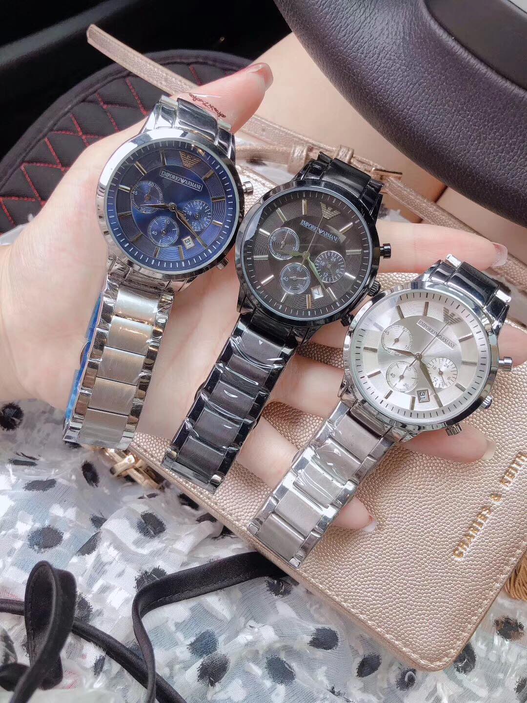 ??90 yuan brand Armani ARMANI model: AR2458 white dial AR2448 blue dial AR2434 black dial imported quartz movement 'Mineral tempered glass mirror' stainless steel bracelet Invisible double lock 'Three-eye chronograph date window' Most popular watch in Bas