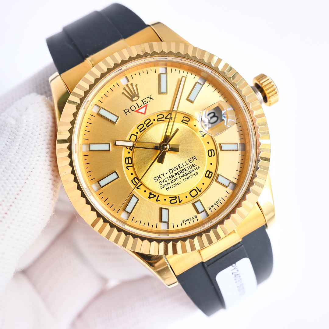 Production 1900
18k gold-plated with China GTC testing institution certificate, QR code for online query! One form, one code, support for re-inspection
ROLEX Skywalker series ??RW2 Skywalker model Sky-Dweller with original 18k process inner-welded head, n