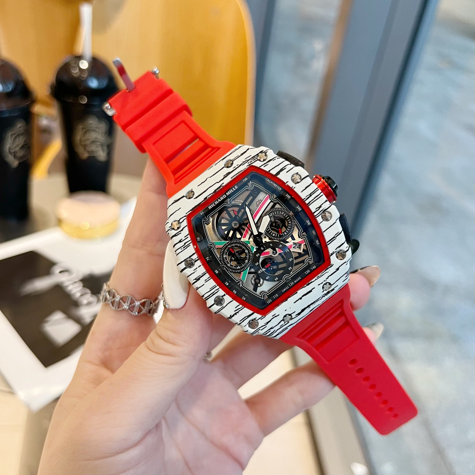 ??100 true six hands multi-function chronograph seconds constant time [RICHARD MILLE ?? Richard Mille] ???? The powerful and elegant HIGH-END men 's fashion watch with imported quartz movement pure handcrafted luxurious and elegant letter face engraving d