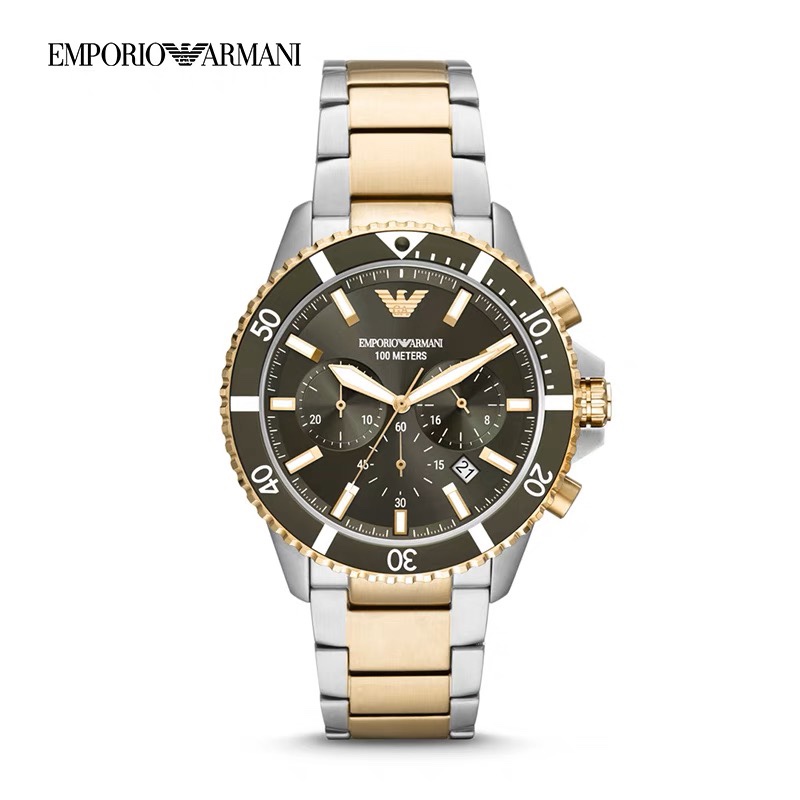 ??100 ARMANI men 's watch
Model: ar11361
Crystal: Mineral-reinforced glass
Strap: Stainless steel
Dimensions: 43*12mm
This watch is exclusively for men, with a large diameter of 43mm and a bold black and gold color scheme. It's a good choice for men with 