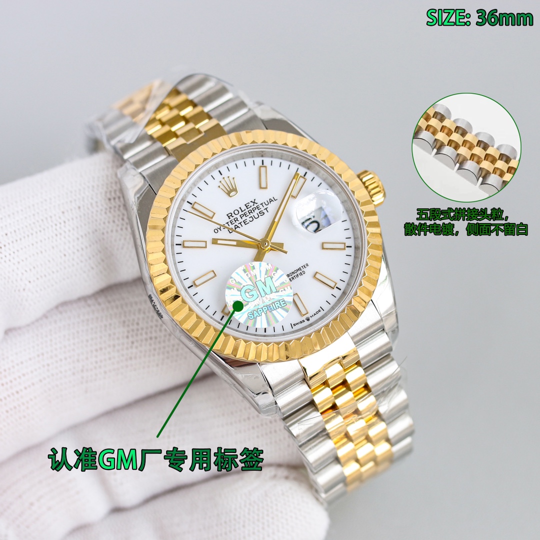 Uni-med 1850
The latest TECHNOLOGY, GM FACTORY LATEST style, ??, the latest HIGH-END style, popular style GM FACTORY RoLEX 126234 type 36mm LOG CUSTOM version high quality configuration, intergold five steel straps, no white on the SIDE, HIGH-END custom, 