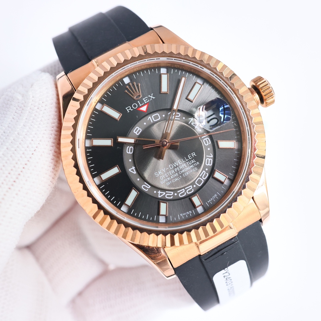 Produced by SJ 1900
18k gold-plated with China GTC testing institution certificate, QR code for online query! One form, one code, support for re-inspection
ROLEX Skywalker series ??RW2 Skywalker model Sky-Dweller with original 18k process inner-welded hea