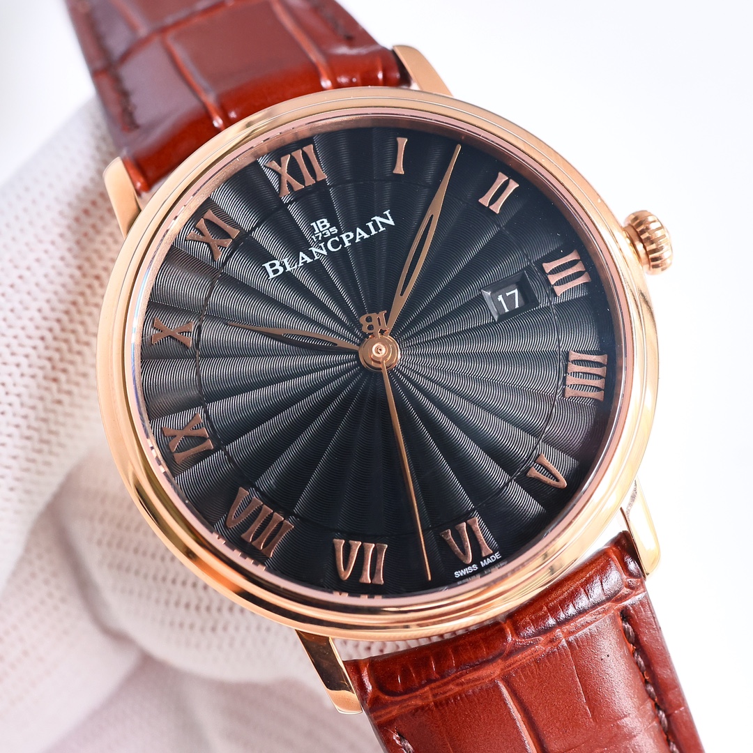 SJ's white case 1100 and gold case 1150
Blancpain Classic collection ??ZF4
Enamel dial, willow-leaf hands, Roman hour markers, simple and bright! Like a gentleman on the wrist, classic and extraordinary! Details are as follows:
1 ? [Case] 40MM in diameter