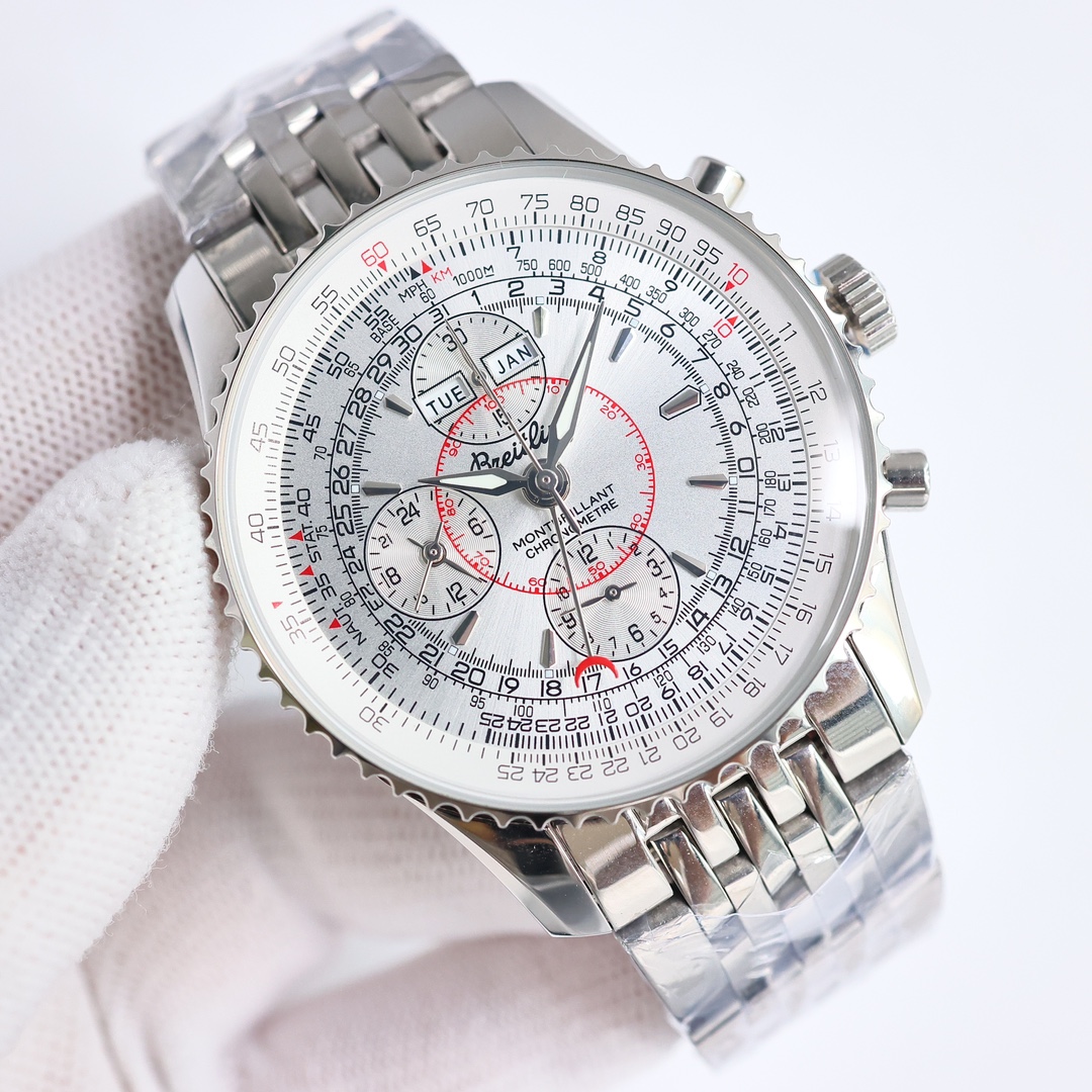 SJ 1900
BREITLING, Montblanc Chronograph A21033012 is coming! ??RW4
1 ? This complex multi-functional chronograph watch has calendar, month, day of the week, 24-hour display, chronograph function, etc. The dial is sharp and the time reading is clear. Each