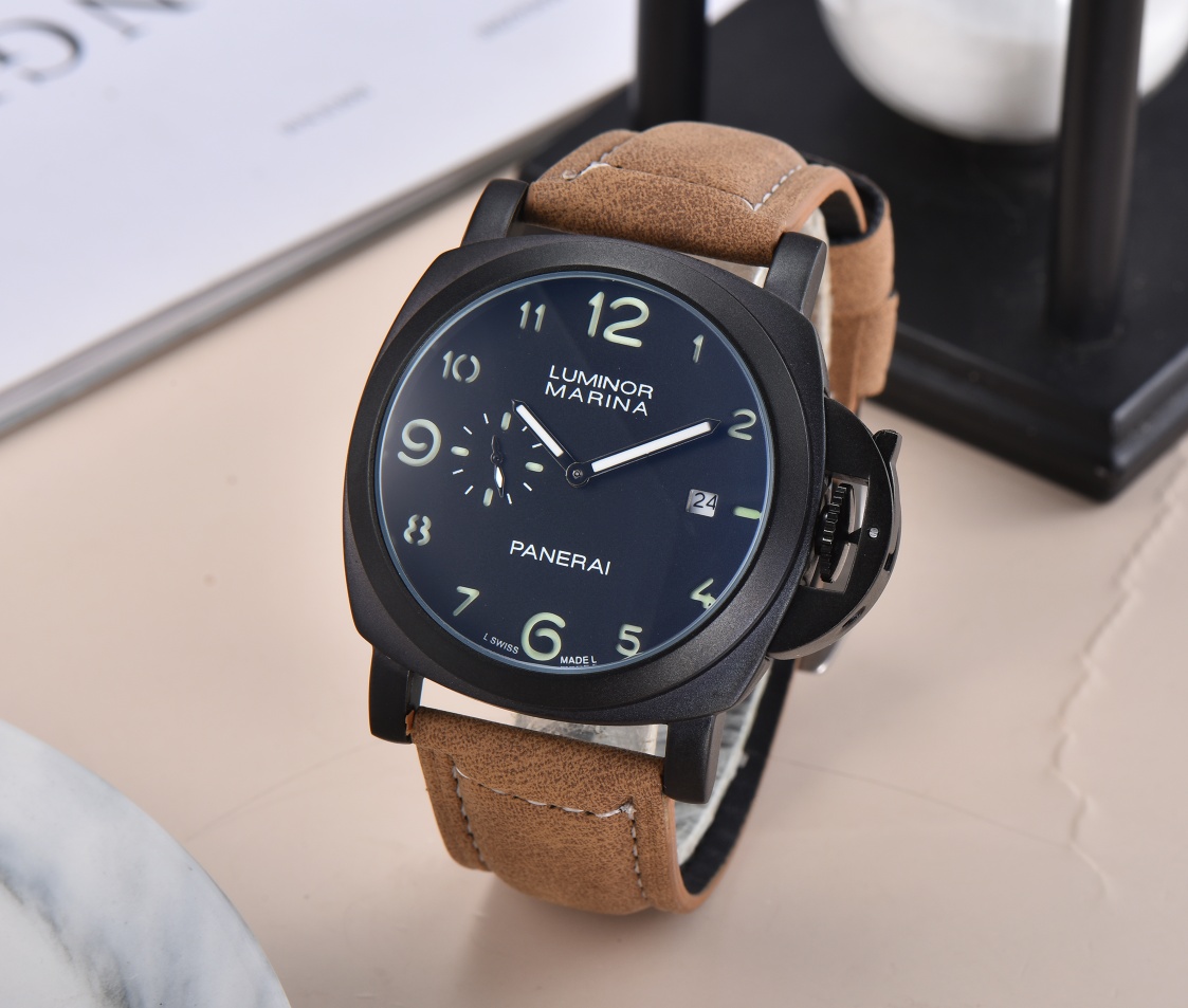 ?? 100
PANERAI Men 's watch ? Super luminous ?? Type: 2-hand single handle series Elegant and powerful Men' s watch Cowhide strap comfortable and breathable. Movement: Imported quartz movement Mirror: Blue mineral crystal glass. Size: 44mm in diameter. 3 