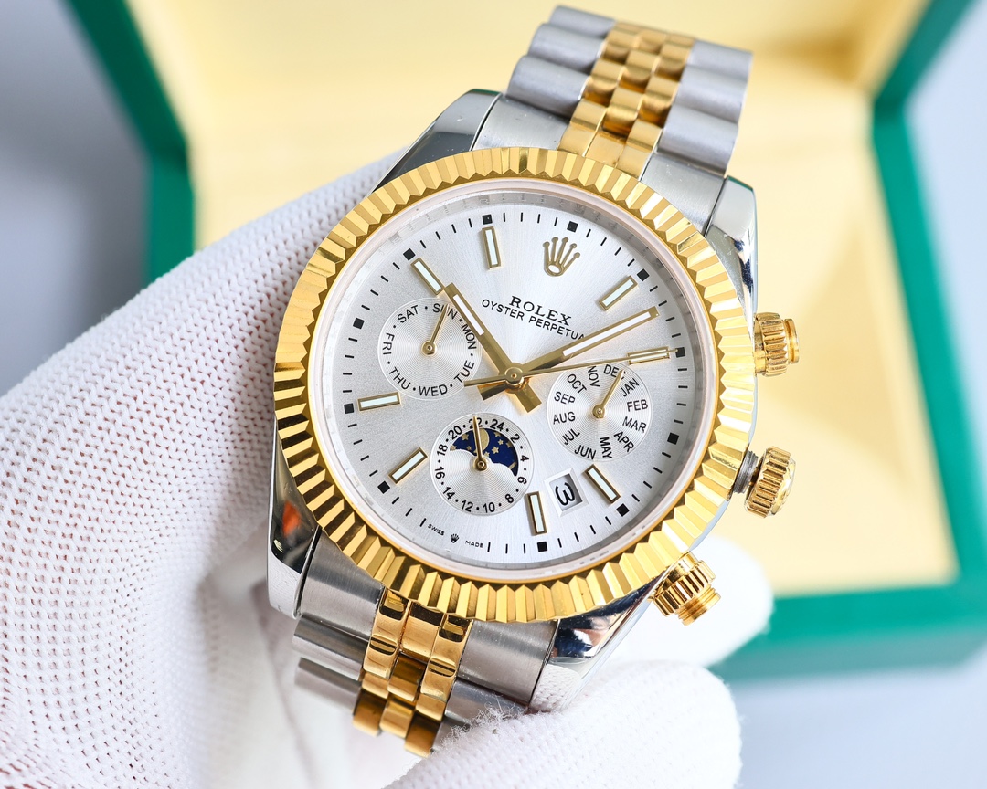 White 1550- Gold 1600. ?? Classic Datejust collection - multi-function watch ??
Top edition in the watchmaking world ?? Rolex ?? Complex collection Six hands Men's watch [heart] bestseller [heart] Multi-functional watch.
1 ? with original imported 9100 da