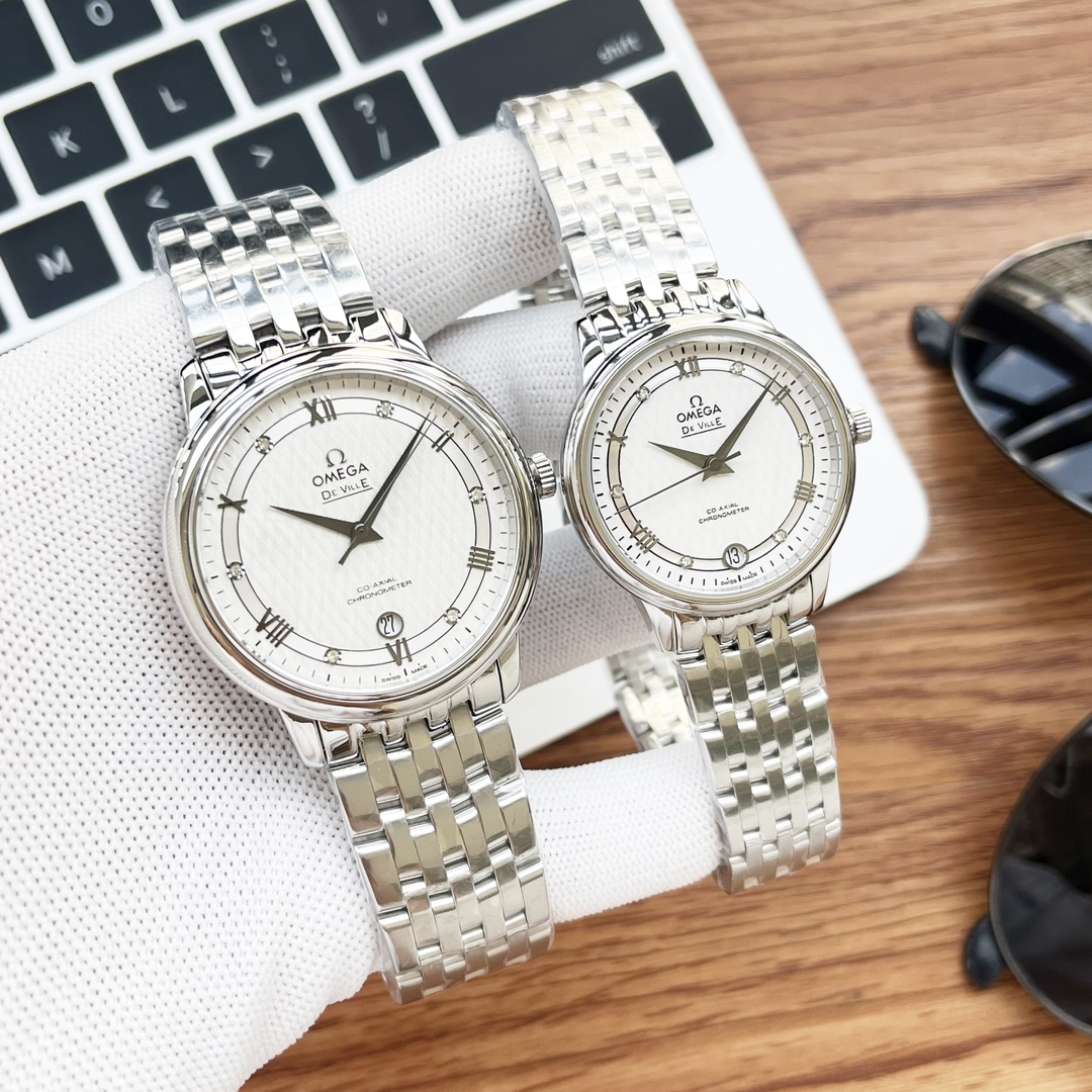- White shell 530, gold 550, steel band plus 30
Omega - De Ville collection - Couple watches! Taiwan factory V factory genuine mold, ?? The dial is the same as the genuine with sunburst pattern, arc hour ding ?? glass upgraded to high-definition arched do