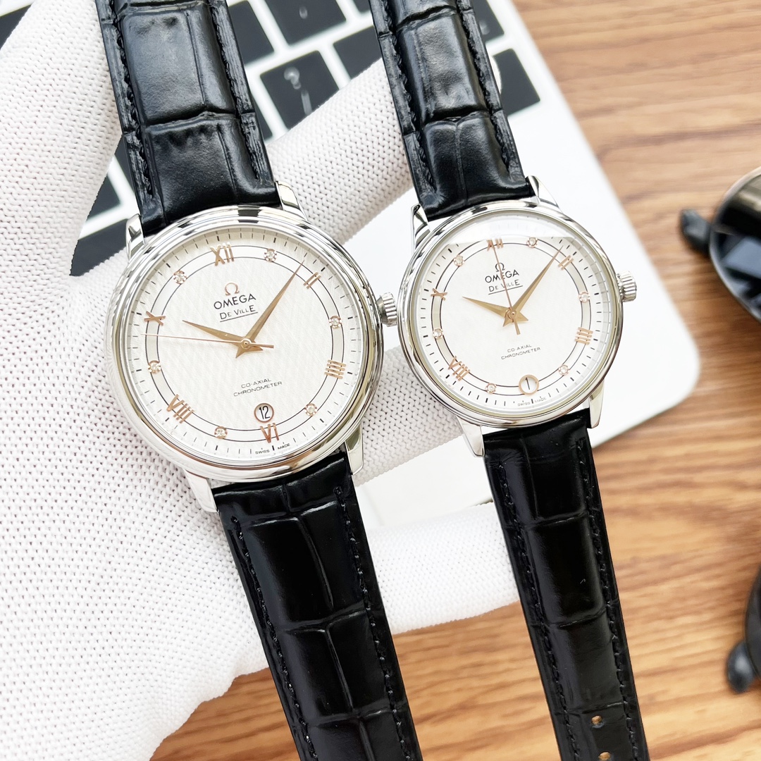 - White shell 530, gold 550, steel band plus 30
Omega - De Ville collection - Couple watches! Taiwan factory V factory genuine mold, ?? The dial is the same as the genuine with sunburst pattern, arc hour ding ?? glass upgraded to high-definition arched do