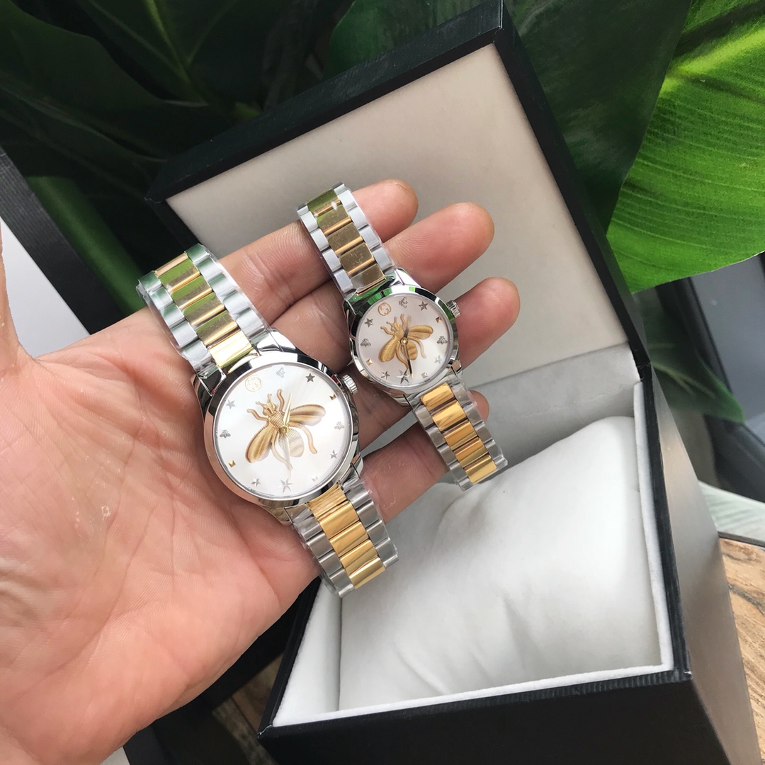Exclusive new best lover gift ?? with earthy love words, I'll be with you day and night ?? Gucci store latest bee face men's watch, men 38mm women 27mm polished stainless steel thin case, 5mm ultra-thin, with interlocking G crown, highly creative snake-sh