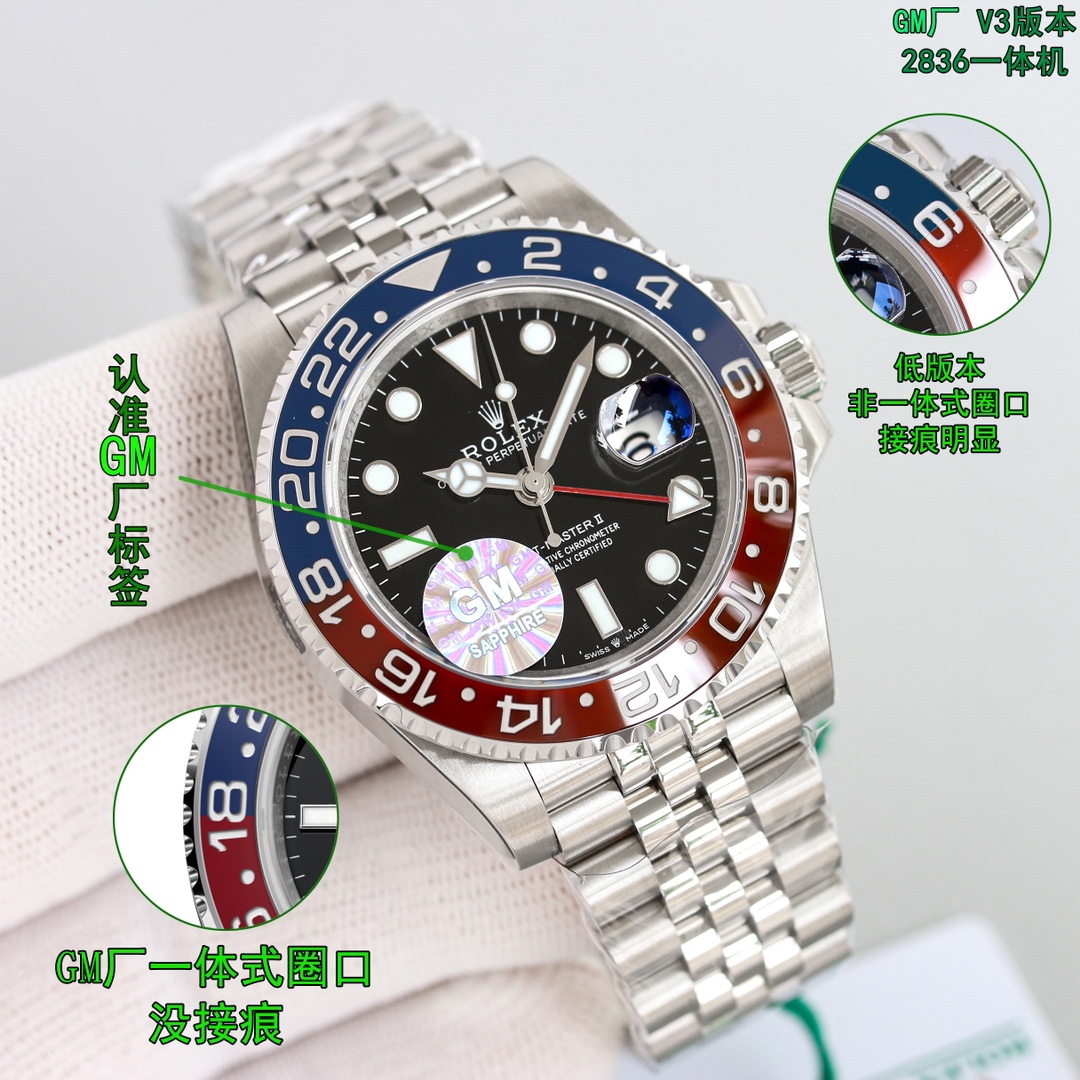 2836 movement: Blue: 1200
2836 movement: Red: 1850
GM FACTORY latest release, highest performance ratio, best match with the original Coke style, original ceramic custom one-piece ceramic bezel, Coke bezel mouth color matching, one-piece bezel, sky blue, 