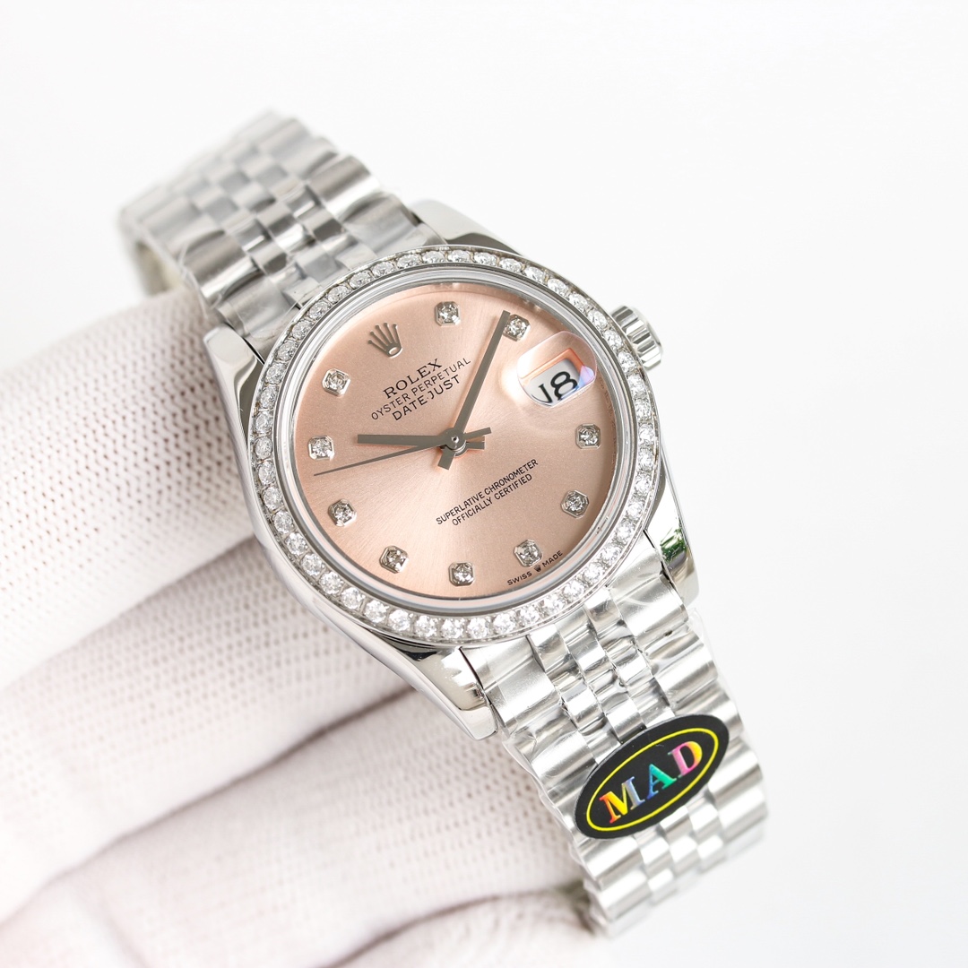Light case 1350 Diamond case 1400
Mad-1:1 perfect replica - ROLEX Oyster Perpetual Datejust 31mm collection watch! RV1 Datejust 31mm
[Oyster case, a symbol of water resistance] The watch has a diameter of 31mm and a thickness of 10.6mm that is the same as