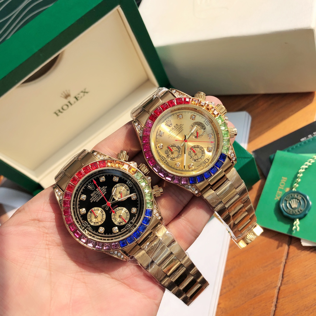 ????110 ROLEX?? Cosmometer Daytona model 116598 RBOW?? Men's multi-functional watch (original mold replica) 40mm in diameter 11mm in thickness ?? with original imported quartz movement ?? mineral durable mirror ??316 stainless steel strap choose ?? Classi