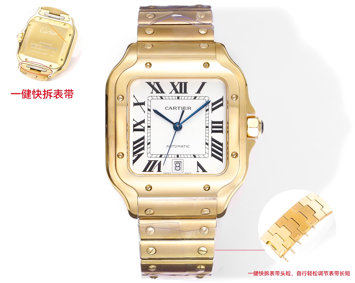 THB Santos steel strap full disassembled version
[Original mold opening ??????2024 latest Cartier Santos
1 ? [Case] Genuine mold, with the best imported 316L case! Movement with exclusive imported 9015 ultra-thin movement, stable timekeeping, zero refurbi