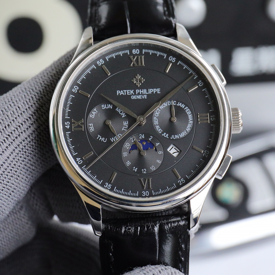 New releases ?? Patek Philippe (real photo) Art of noble Patek PHILIPPE! With imported 9100 multi-function movement (0 repairs) ??? Functions (Day of the week, stars, calendar, month/moon/Sun) Imported 316 stainless steel! Paired with Italian imported cal