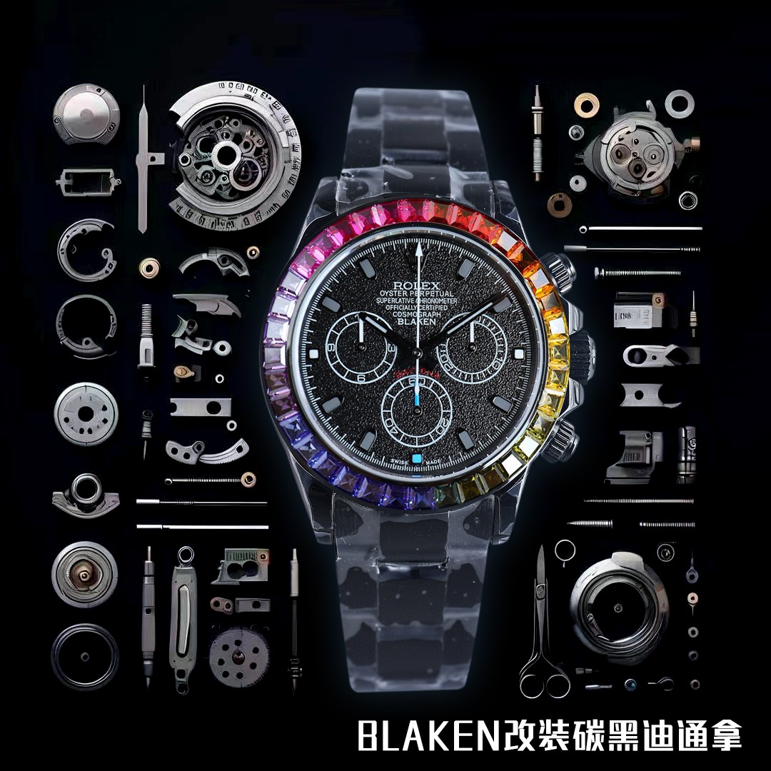 2000
BLAKEN
ROLEX Daytona series, ultra-thin upgraded 12.3m latest fourth-generation Daytona steel all-black! The latest carbon black vacuum electroplated replica 40mm high quality real photos! All-black steel Daytona! With an improved latest movement (no