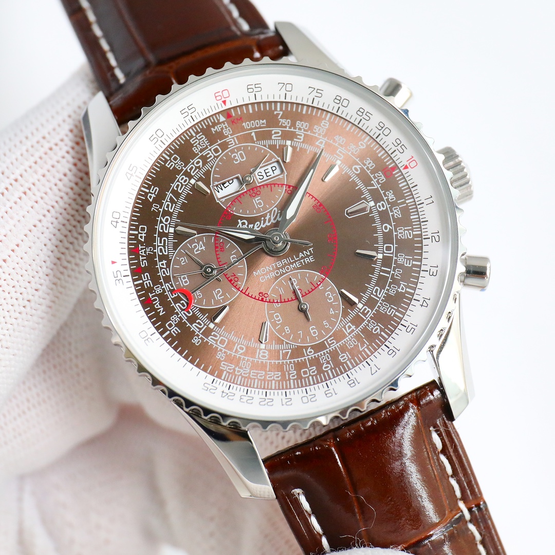 SJ produced 1800
BREITLING, Montblanc Chronograph A21033012 is coming! ??BN8
1 ? This complex multi-functional chronograph watch has calendar, months, days of the week, 24-hour display, chronograph functions, etc. The dial is sharp and the time reading is