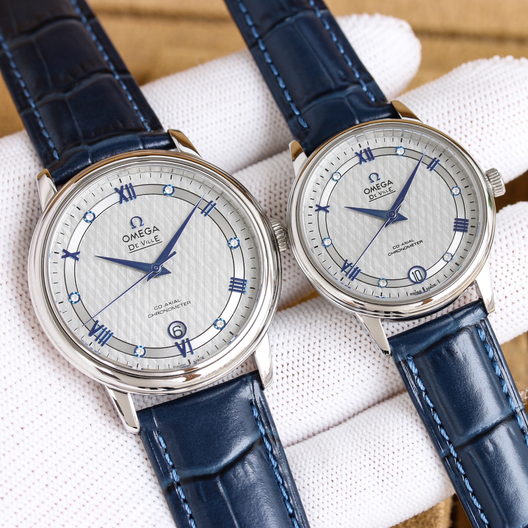 - White shell 530, gold 550, steel band plus 30
Omega - De Ville collection - Couple watches! Taiwan factory V factory genuine mold, ?? The dial is the same as the genuine with sunburst pattern, arc hour ding ?? glass upgraded to high-definition arched do