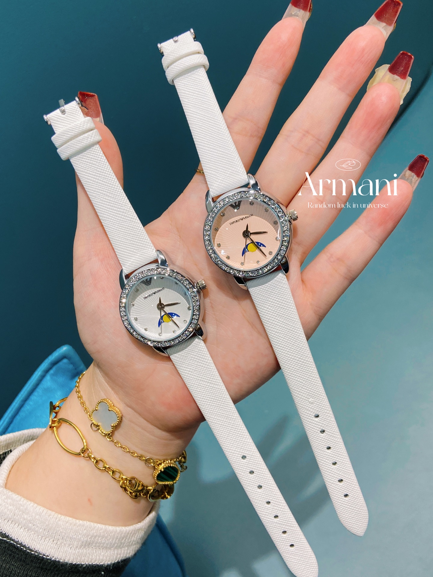 75 ARMANI WOMEN WATCH brilliant LUXURY DEEP ELEGANT TEMPERAMENT RESERVED EXQUISITE Crown Butterfly Clasp Diamond scale Embellishments DIAL CHIC Portable Calfskin High hard mineral crystal glass mirror Imported quartz Women WATCH 30mm NEW FEATURE MORE than