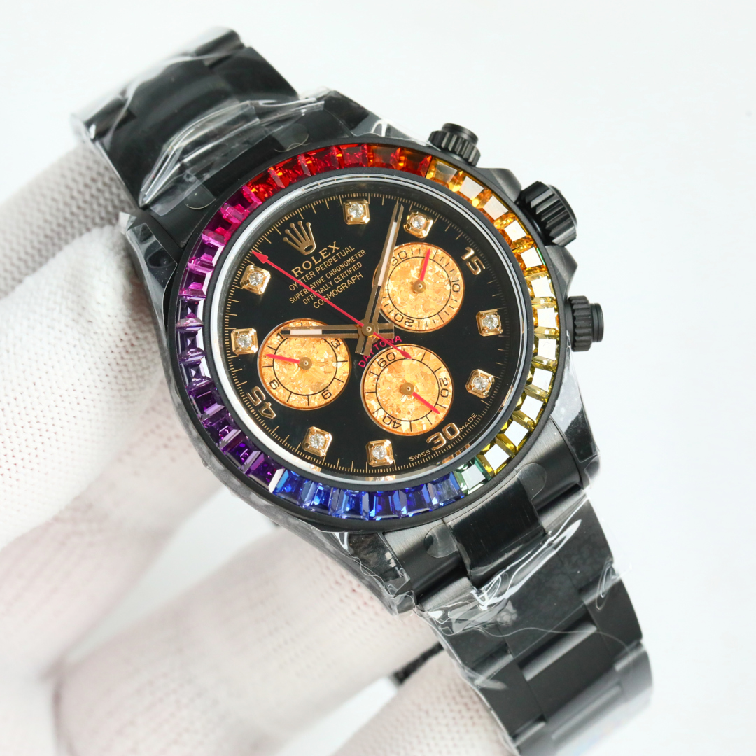 BLAKEN Rainbow/Purple diamonds: Uniform 2600 pins +100
Full diamond +150
BLAKEN Factory ROLEX ???B33 Daytona latest masterpiece upgraded True sparkling platinum small eye, Rainbow Di 12.18mm (not market fake shell eye) Equipped with the integrated 4130 me