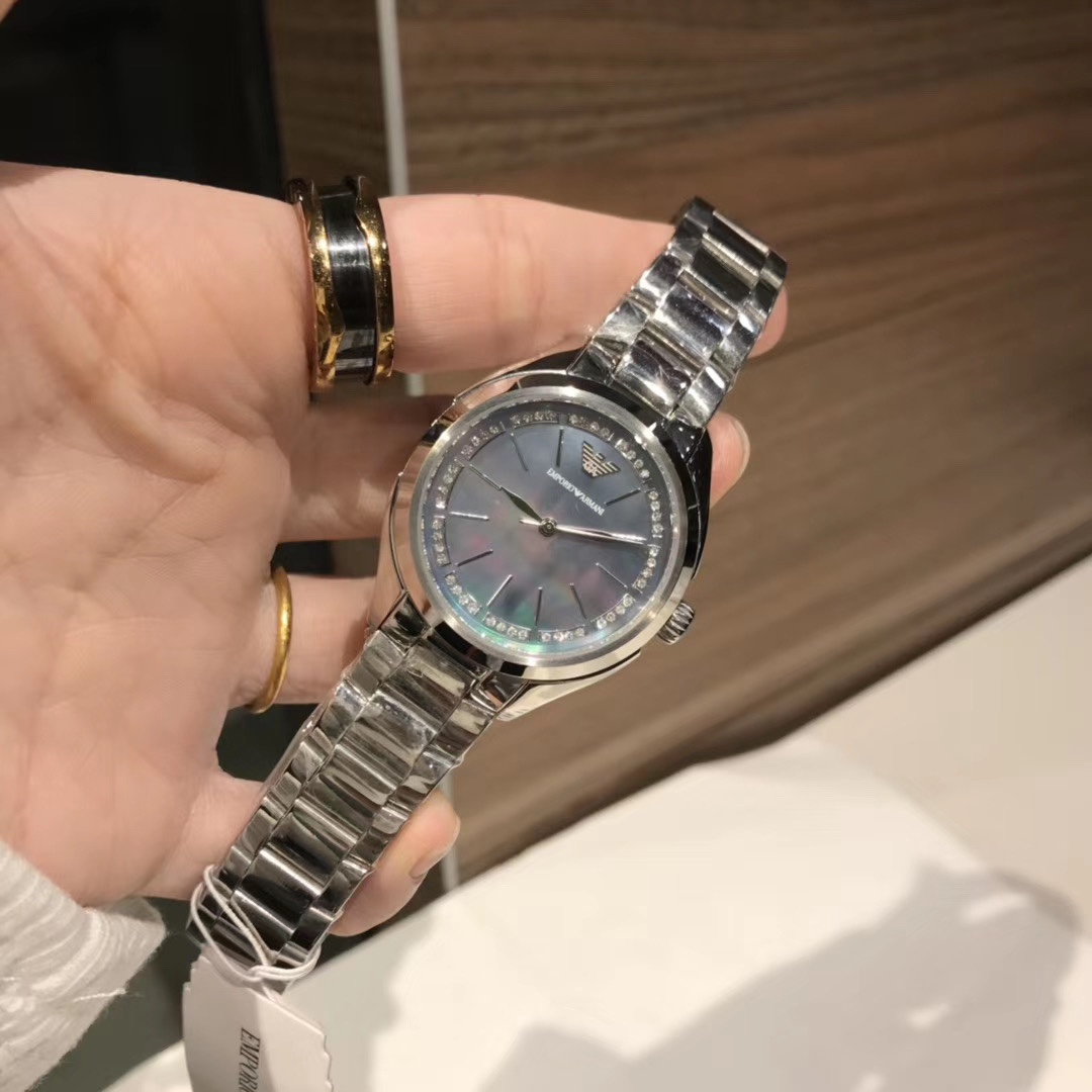 ??170 "Maltose" shipping real photos, EMPORIO ARMANI Armani fashion watch for women AR11030, with Swiss quartz, stainless steel bracelet, brushed steel on the side, super beautiful craftsmanship 32mm