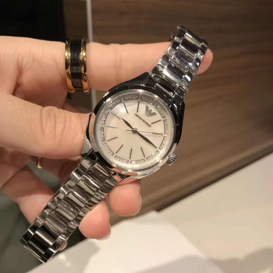 ??170 "Maltose" shipping real photos, EMPORIO ARMANI Armani fashion watch for women AR11030, with Swiss quartz, stainless steel bracelet, brushed steel on the side, super beautiful craftsmanship 32mm