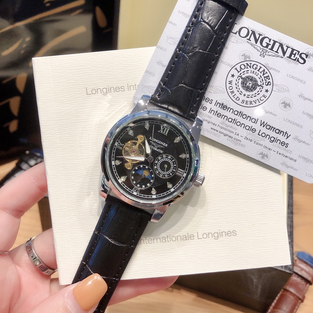 ??170 Brand: Longines Tourbillon series, 2 strap: Italian calfskin /316L stainless steel strap, dimensions: 42mm diameter, 11mm thickness, movement: Asian automatic mechanical genuine 1:1 mold, ultra-thin tourbillon movement, movement with 24-hour sun and