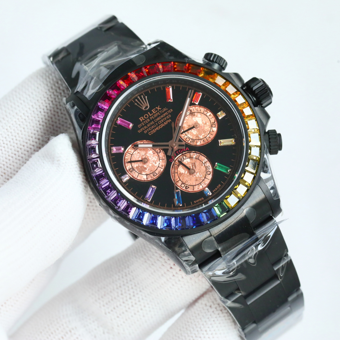 BLAKEN Rainbow/Purple diamonds: Uniform 2600 pins +100
Full diamond +150
BLAKEN Factory ROLEX ???B33 Daytona latest masterpiece upgraded True sparkling platinum small eye, Rainbow Di 12.18mm (not market fake shell eye) Equipped with the integrated 4130 me