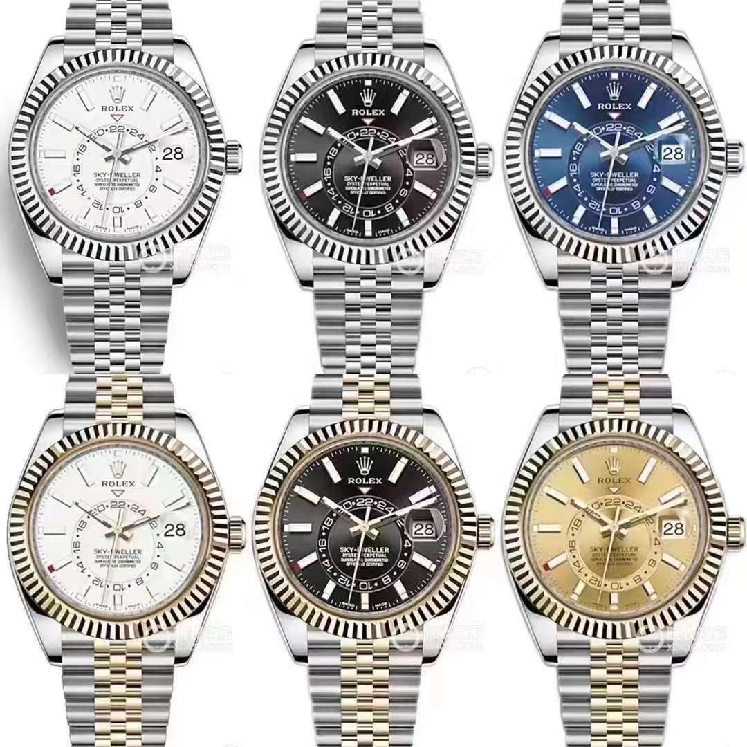 From TW white case 1250 Gold case 1300 down
Upgraded Rolex Sky-Dweller Skywalker! Great details: ???JR2
[Case] 42mm, dignified, reliable, elegant!
The bezel features a Rolex Ring Command triangular pit pattern, and the rotating outer bezel can adjust the 