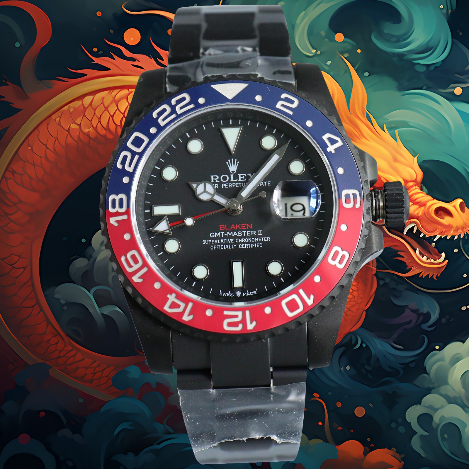 Uniform 1900
?? Auspicious Year of the Dragon ?? New Rolex BLACK Official Custom Edition GMT REVENGE Limited Edition launched New DLC blackening process + anti-fingerprint coating integrated bidirectional ceramic rotating bezel bezel edge color transition