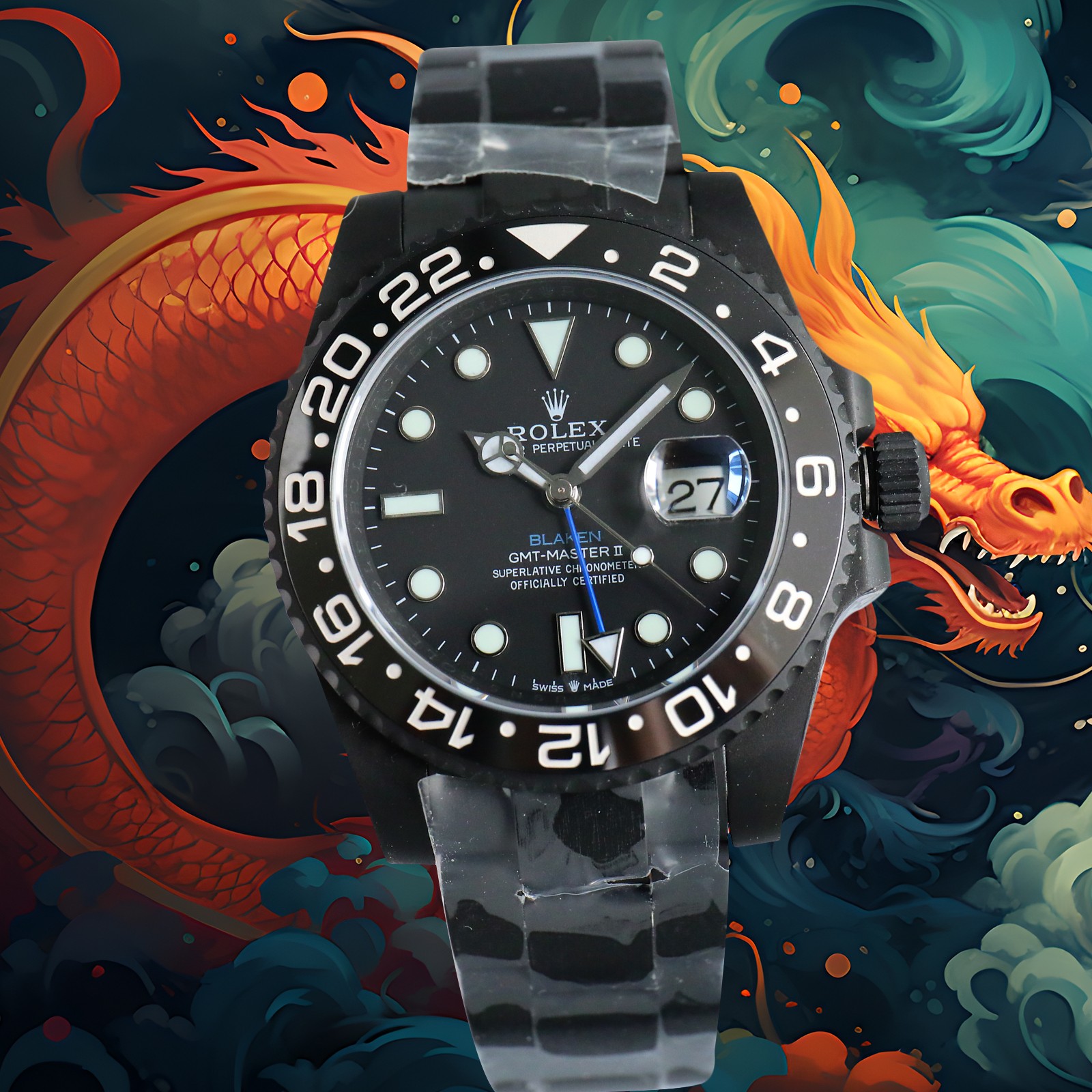 Uniform 1900
?? Auspicious Year of the Dragon ?? New Rolex BLACK Official Custom Edition GMT REVENGE Limited Edition launched New DLC blackening process + anti-fingerprint coating integrated bidirectional ceramic rotating bezel bezel edge color transition