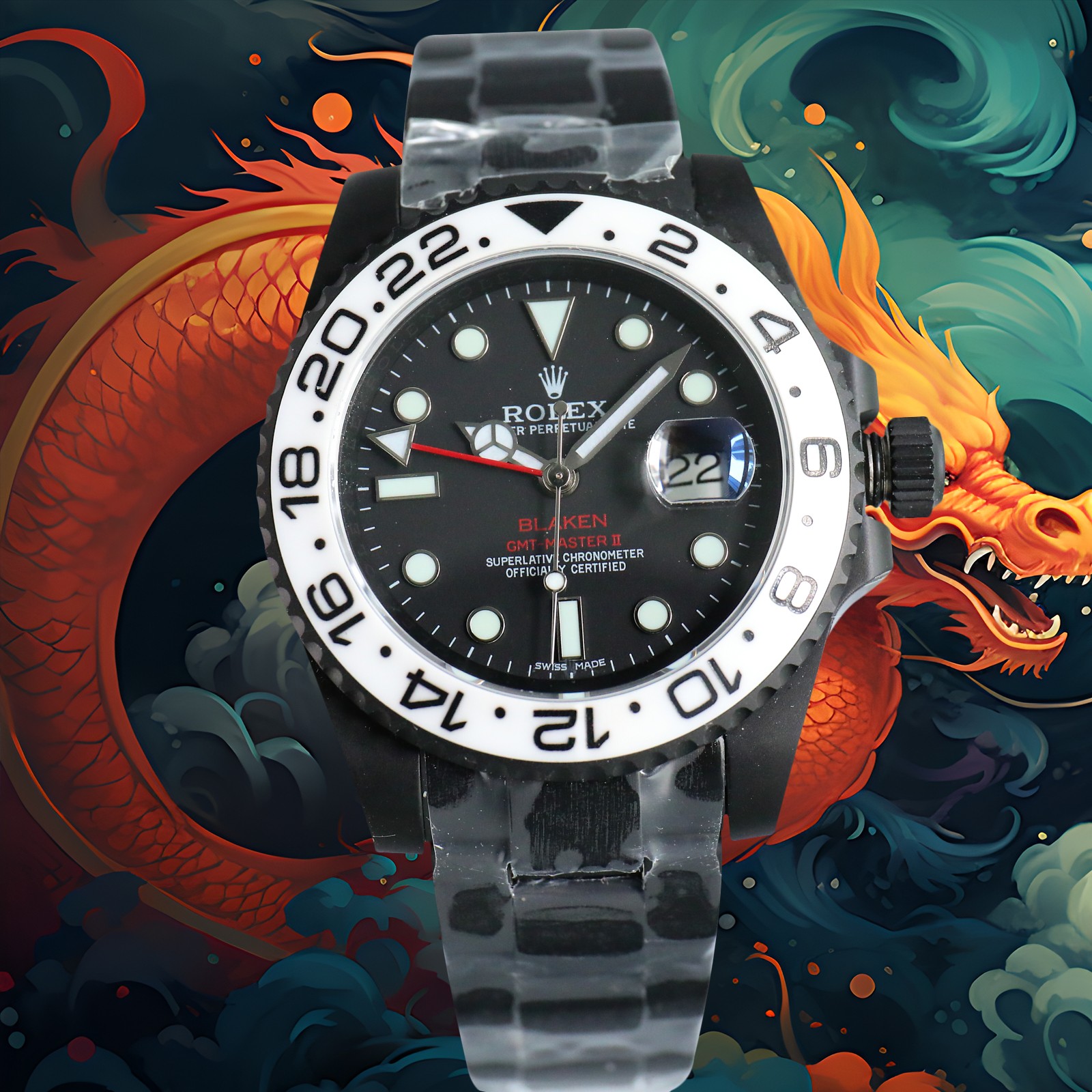Uniform 1900
?? Auspicious Year of the Dragon ?? New Rolex BLACK Official Custom Edition GMT REVENGE Limited Edition launched New DLC blackening process + anti-fingerprint coating integrated bidirectional ceramic rotating bezel bezel edge color transition