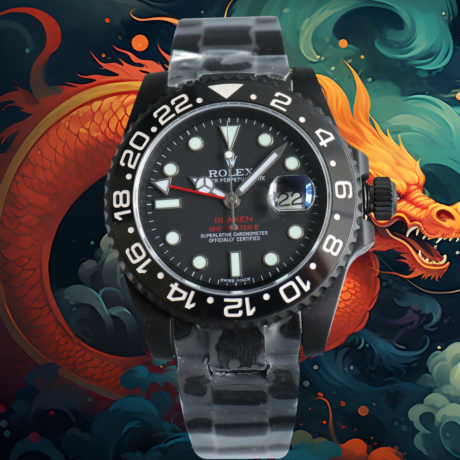 Uniform 1900
?? Auspicious Year of the Dragon ?? New Rolex BLACK Official Custom Edition GMT REVENGE Limited Edition launched New DLC blackening process + anti-fingerprint coating integrated bidirectional ceramic rotating bezel bezel edge color transition