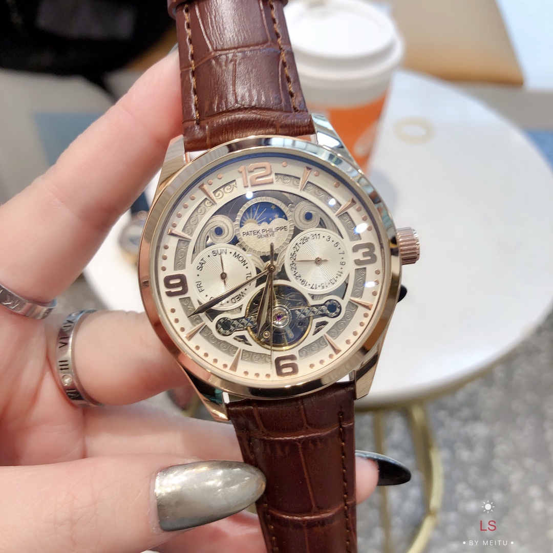 ??180 belongs to the favorite big flywheel of young people, brand Patek Philippe Fine Business Casual men Big Flywheel mechanical watch, imported calfskin strap, mineral super glass mirror, automatic mechanical movement 41mm in diameter, 11mm in thickness