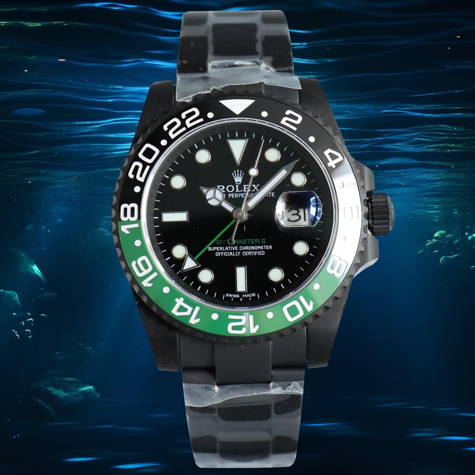 ?? New Rolex BLACK Official Custom Edition GMT REVENGE Limited Edition launched New DLC blackening process + anti-fingerprint coating integrated bidirectional ceramic rotating bezel Bezel edge color transition clear Super 904L steel with the latest custom