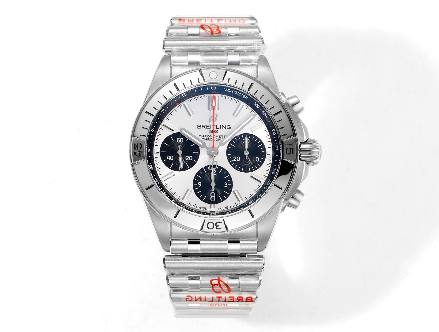 BLS 'new Breitling mechanical Chronograph collection, inspired by the Italian Air Force's "Tricolor arrow", is a favorite chronograph for explorers. 1- Exclusive B01 automatic mechanical movement, 2- stainless steel case with screw-down caseback, 3- ratch