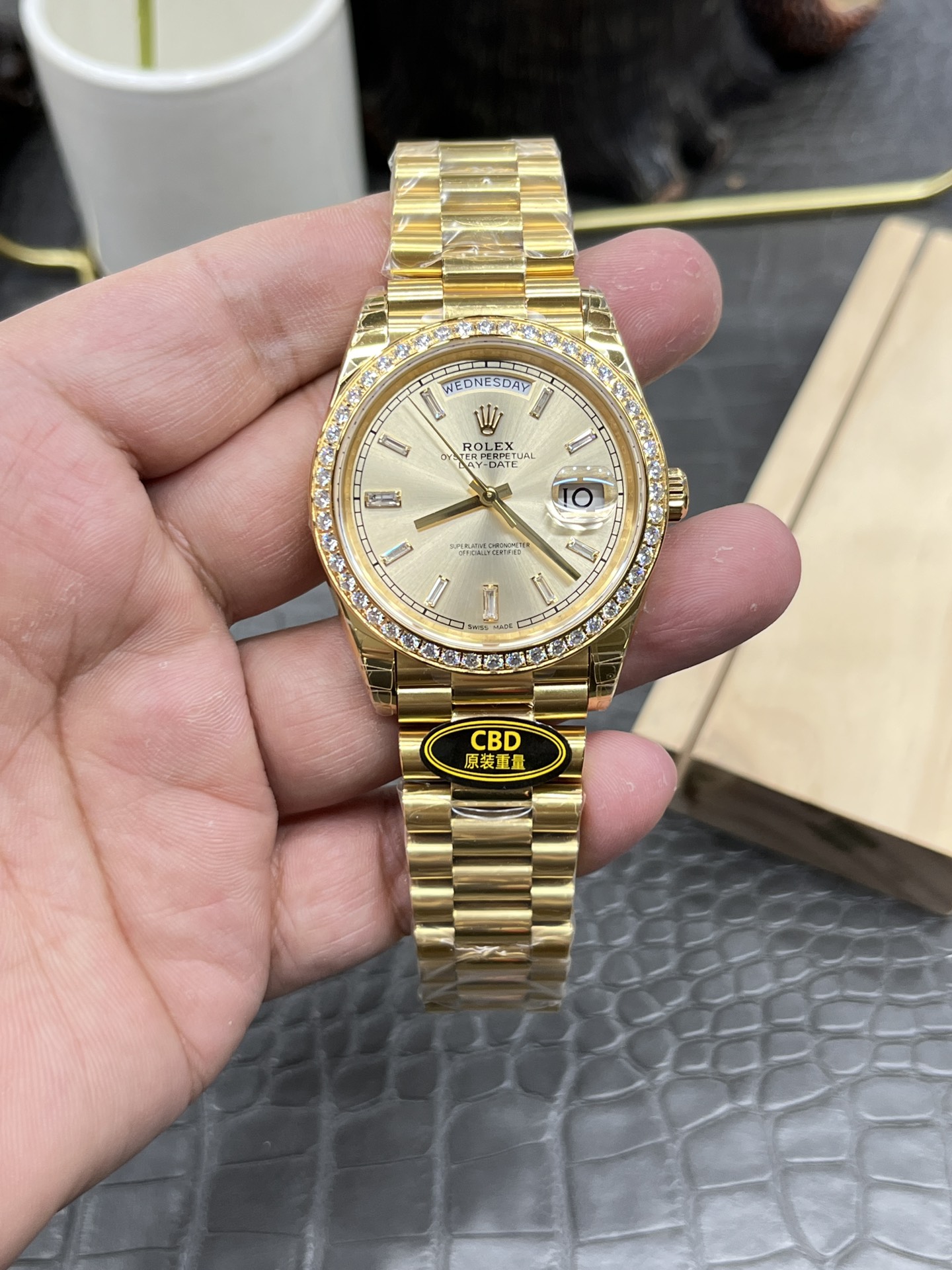 CBD Rolex Sunday /40mm yellow rock sugar Moissanite bezel/Seagull 3255 automatic mechanical movement/Super weight 209g