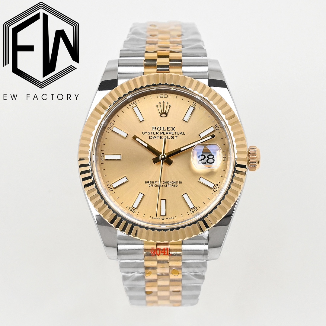 EW Rolex 18K gold-plated Datejust 41 series
?? Shanghai 3235 integrated movement, vacuum-encrusted 18K gold bezel, crown head, never fades!
?? Case: The whole watch is made of 904L steel, the gold part between the gold-plated straps is original, no white 