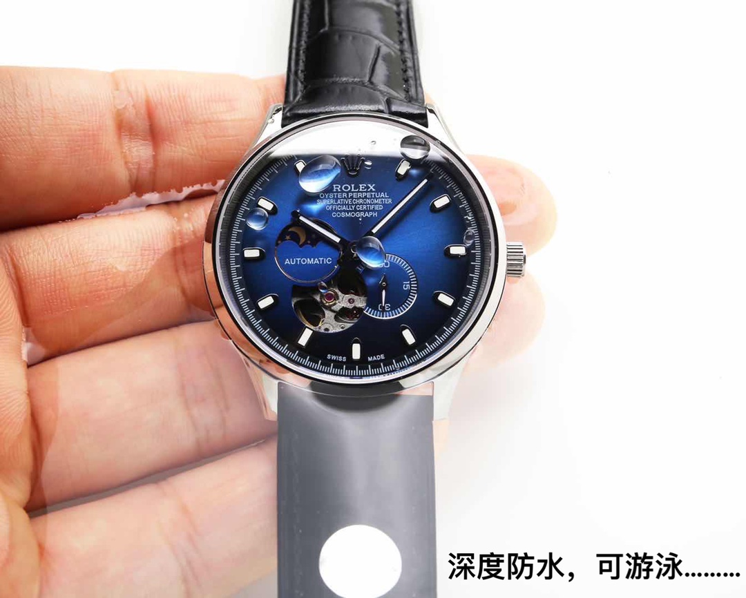 Produced by J5: White leather P: 680. Gold leather ?20. Steel belt ?20. (THIS product has been strictly tested for water pressure resistance, water resistance up to 120 m ??)