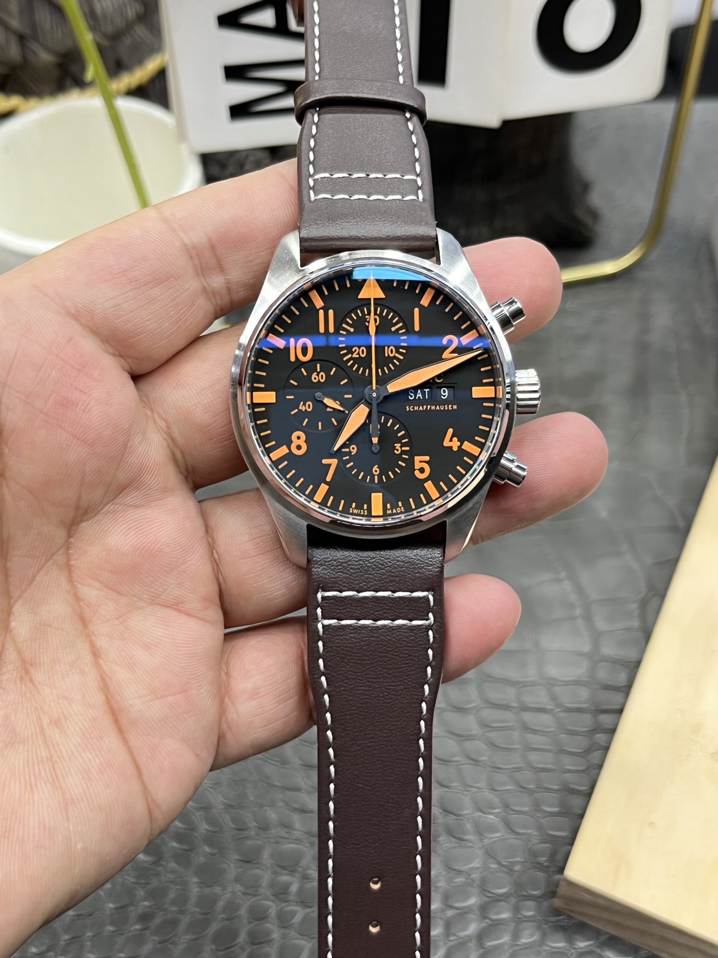 MKS IWC Pilot Chronograph Series /43mm*15mm/ Equipped with Shanghai 7750 automatic Chronograph code movement/quick-release strap