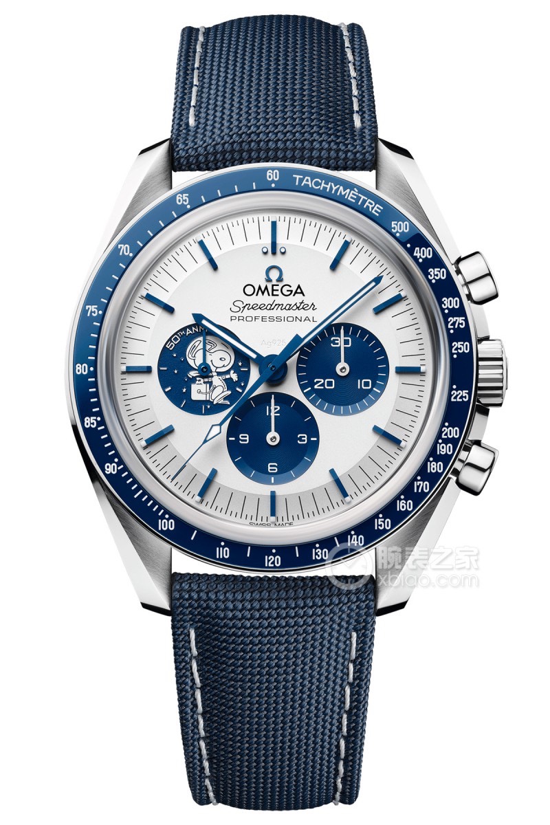 P: 2200
New Release: The third-generation Snoopy OMEGA Speedmaster collection (Snoopy Award 50th Anniversary Watch)
Stainless steel case, blue zirconia [ZrO2] ceramic bezel with white enamel tachometer scale, silver-white dial with blue PVD-treated pointe