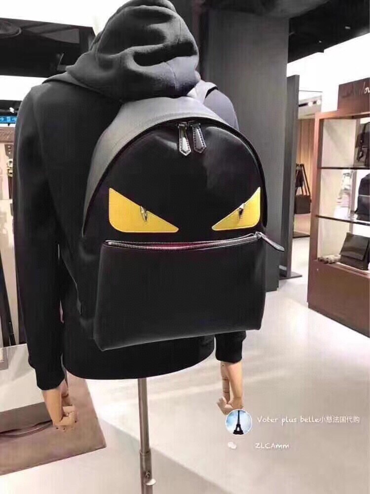 P500, [Top-quality original single factory top-grain cowhide] model: 0237-1 ?????? fendi counter New fabric and leather schoolbag shipment ?? FendI Little Monster Backpack ?? Original single quality ?? Every detail follow counter ?? Backpack ?? Nylon patc