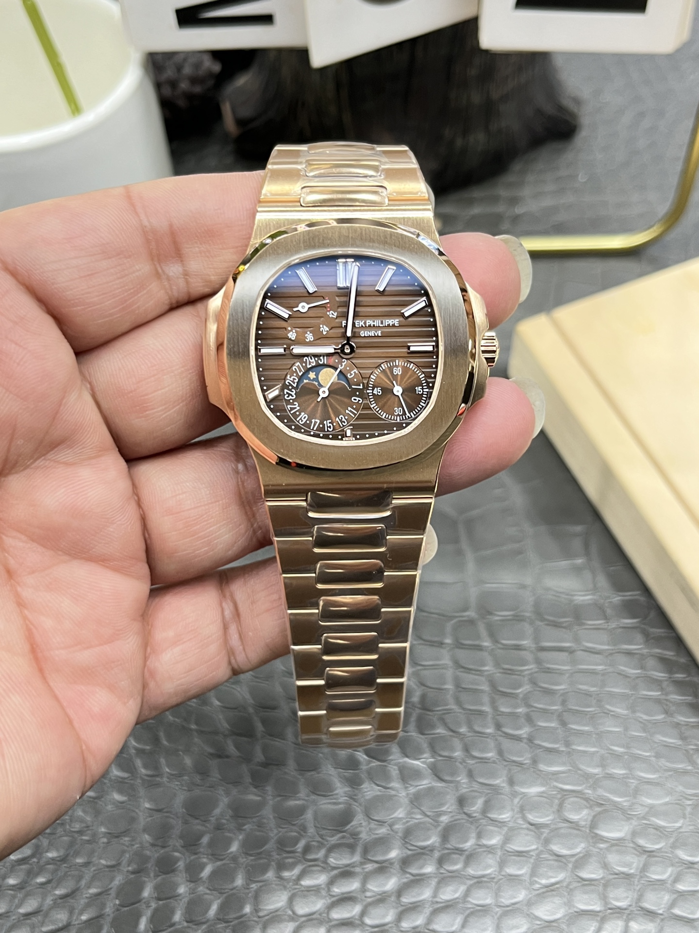 PPF Patek Philippe President 5712 Rose Gold steel strap/Movement engraving Latest upgraded version /40mm*8.3mm/Cal.240 Fully automatic integrated machine True Power Mechanical
