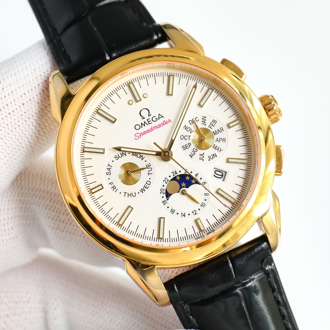 From TW white case 1450 gold case 1500
The new OMEGA De Ville Sun Moon Star series is now on sale, original 1:1 replica, exclusive 24 hours new design concept ???R29
Style: Men's steel strap automatic mechanical watch ??
Movement: Original imported 9100(z