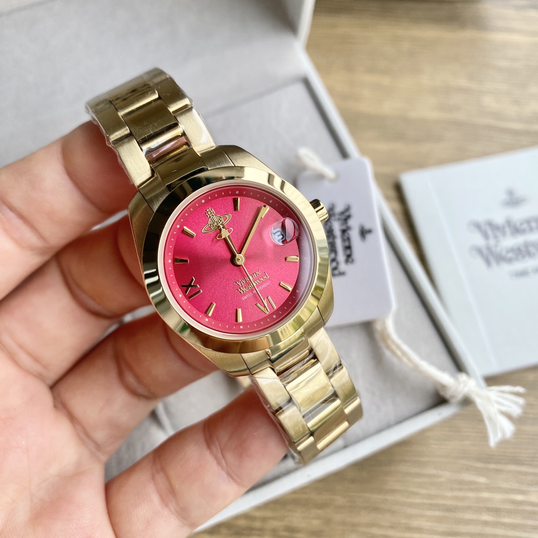 viviennewestwood's Queen Mother watch, stainless steel quartz ladies watch, classic sunray pattern, silver dial with a fine texture, dial with Roman scale embossed Saturn logo at 12 o 'clock, 28MM, 50 meters of life water resistance, in stock for immediat