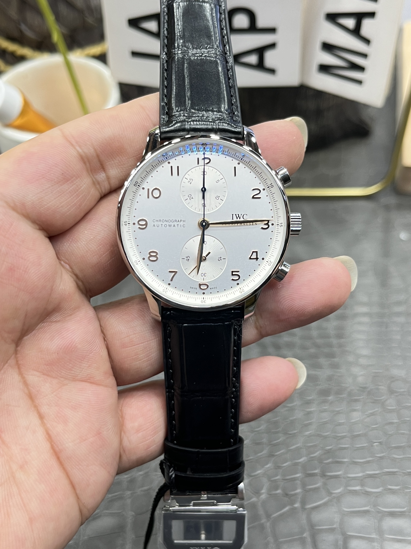 ZF IWC Portuguese Chronograph number/Portuguese Chronograph white dial gold pin back /41mm*13mm/ Custom Cal.69355 movement