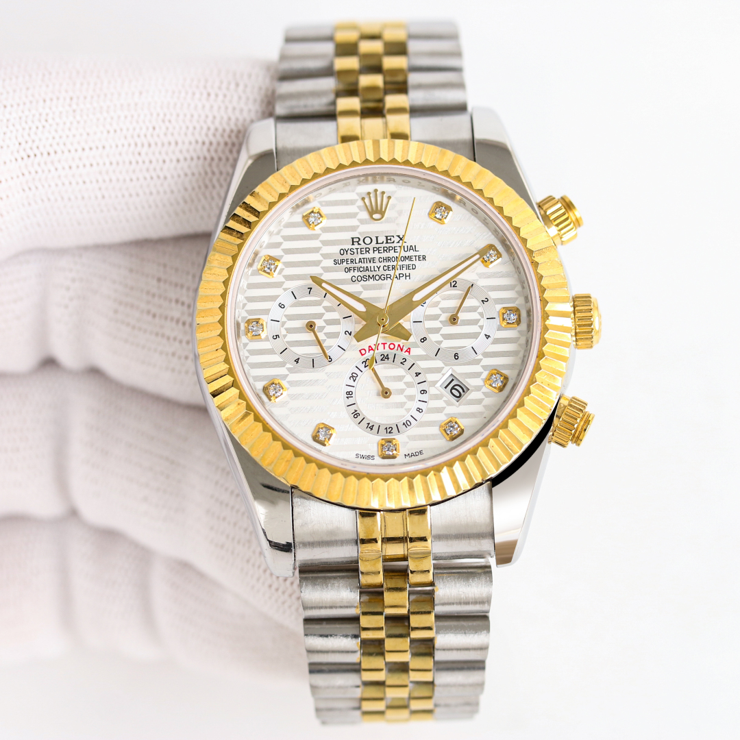 1550 gold +50
Top version
Rolex/Complex Series six-hand multifunction watch.
1. Mechanical watch with the original imported 9100 day-month Moon phase kinetic function movement!
2. The dial is marked with the classic exclusive inner shadow luminous Roman s